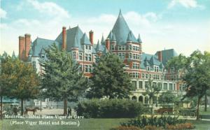 Vintage postcard of Montreal's Place Viger Hotel and Train Station