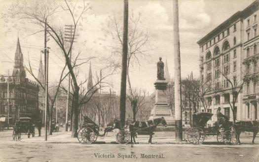 Historic images of Montreal | horse and carriages | statue | Canadian postcards
