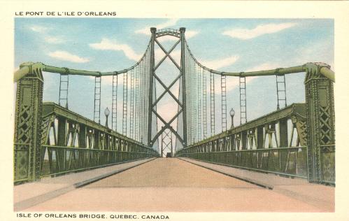 QUEBEC SURNAMES: Rousselot + Fribault LOCATIONS: Ste-Famille (Ile d'Orleans) | Vintage postcard of the the Ile d'Orleans bridge (Isle of Orleans Bridge. Quebec