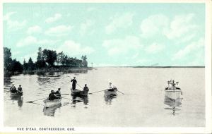 QUEBEC SURNAMES: Germain + Perrin, Lemoine, Roy, Coignard LOCATIONS: Montreal, Contrecoeur, Quebec | Vintage postcard of Contrecoeur, Quebec, rowboats on the water
